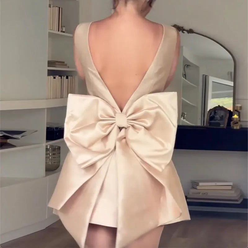 CITSLX Urban 3D Big Bow Women Short Dress Sexy Sleeveless Backless Zippers Female Dresses 2025 Spring Party Evening Lady Cocktail Robe