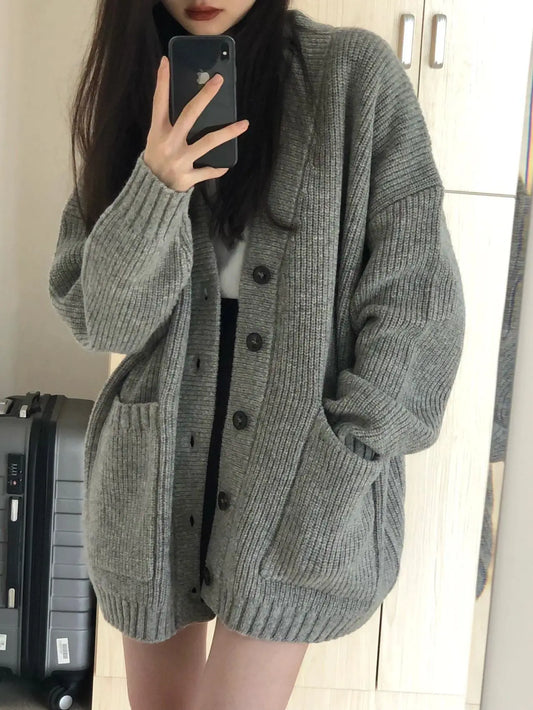 CITSLX V-neck Single Breasted Sweater Cardigan Women's Coat Spring Autumn Korean Loose Knit Top Women Clothing