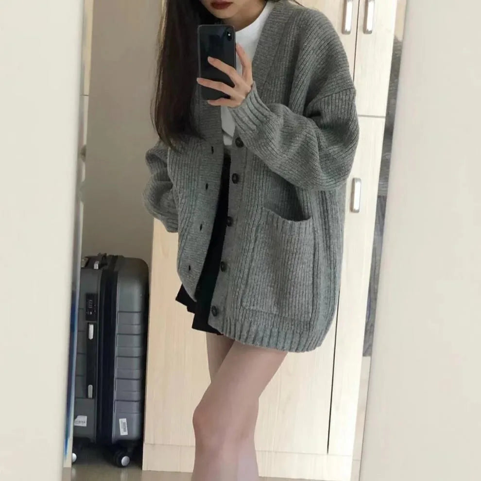 CITSLX V-neck Single Breasted Sweater Cardigan Women's Coat Spring Autumn Korean Loose Knit Top Women Clothing