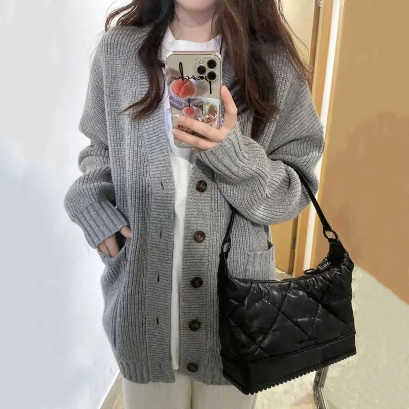 CITSLX V-neck Single Breasted Sweater Cardigan Women's Coat Spring Autumn Korean Loose Knit Top Women Clothing