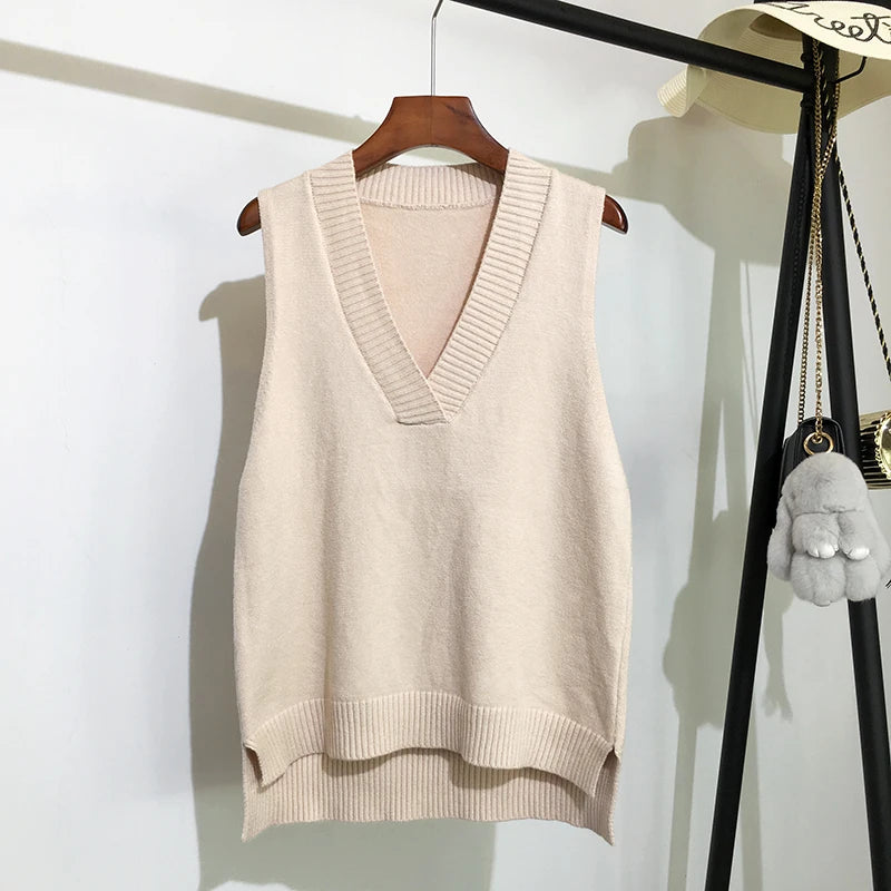 CITSLX V-neck knitted vest women's sweater autumn and winter new Korean loose wild sweater vest sleeveless sweater