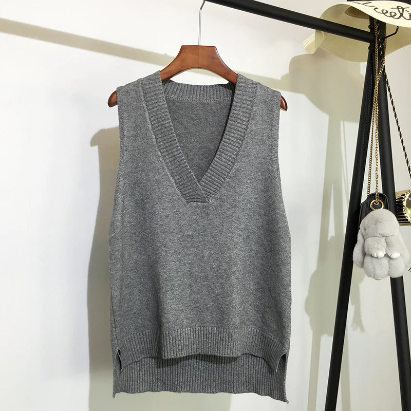 CITSLX V-neck knitted vest women's sweater autumn and winter new Korean loose wild sweater vest sleeveless sweater