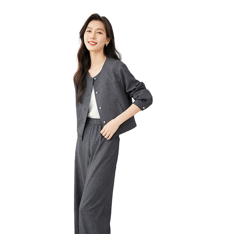 CITSLX VIMLY Women's Two Piece Set Autumn Long Sleeve Cardigan Jacket+Elastic Waist Pants Commuter Style Casual Simple Workwear Suit