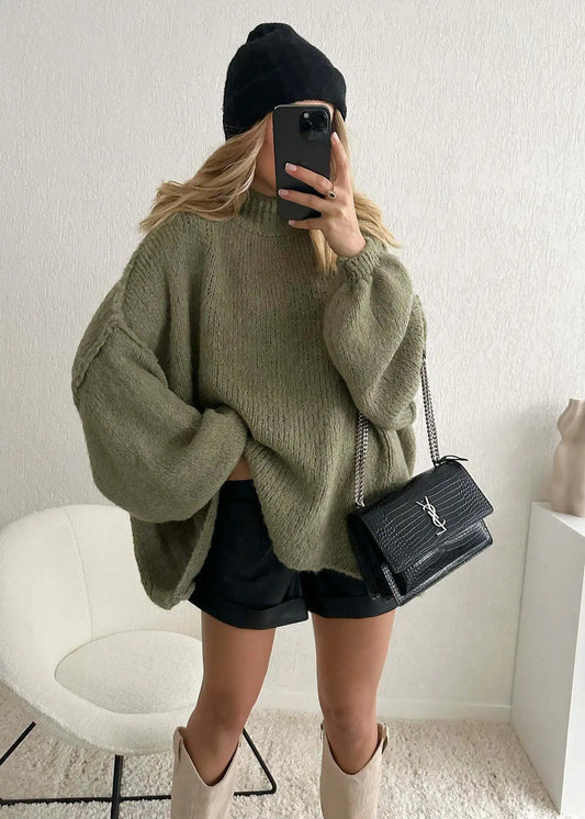 CITSLX Vintage Loose Sweater Women Fashion Winter Autumn O Neck Lantern Long Sleeve Pullover Top Streetwear Chic Knitwear Female Jumper