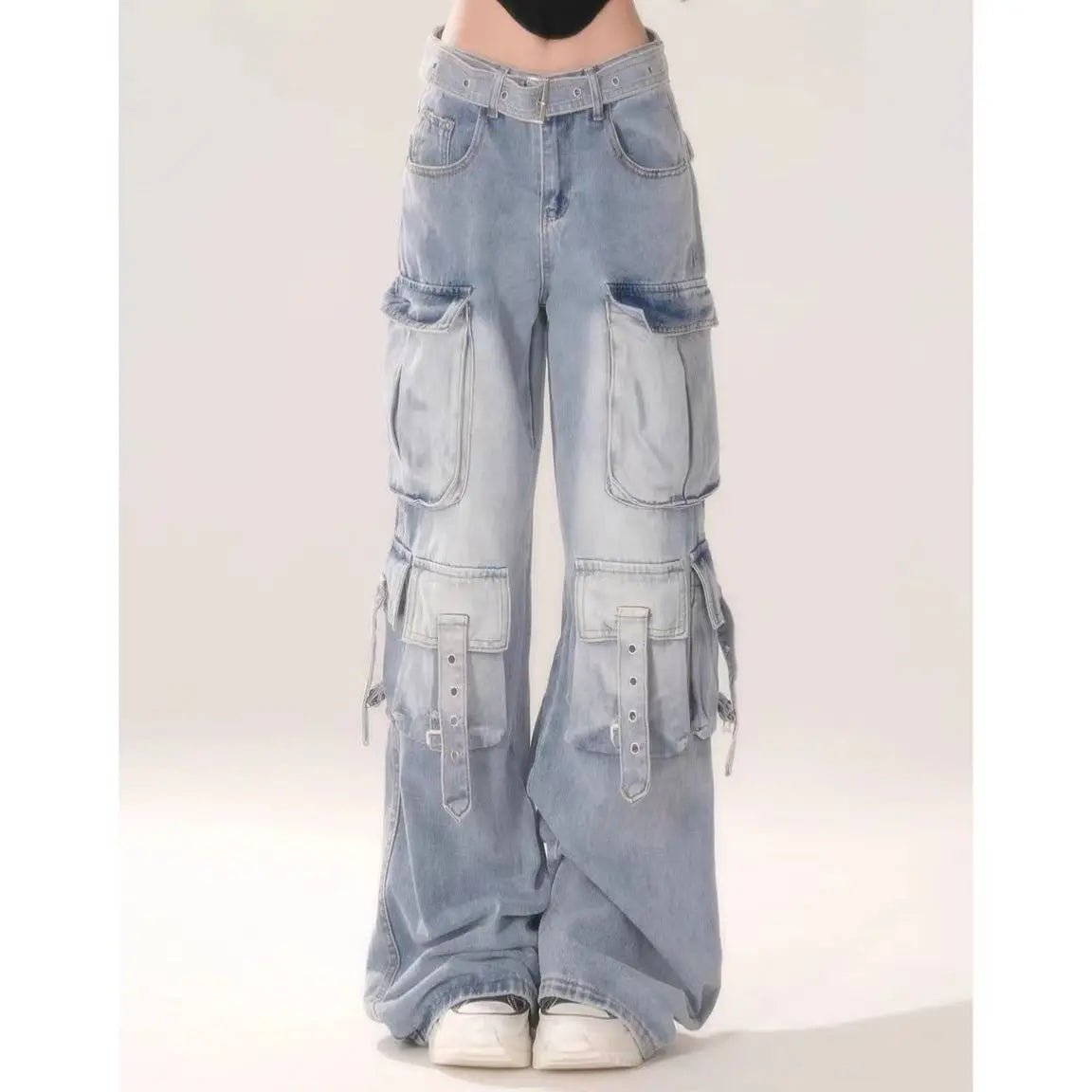 CITSLX Washed Multi-pocket Wide-leg Jeans for Women American Retro Fashion Street Overalls Harajuku Y2k Hot Girl Floor-length Pants