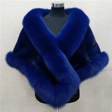 CITSLX White Fur Shawl Jacket Women's 2024 Autumn Winter New Faux Mink Fox Fur Dress Cheongsam Cloak Coats Thicken Warm Short Outwear