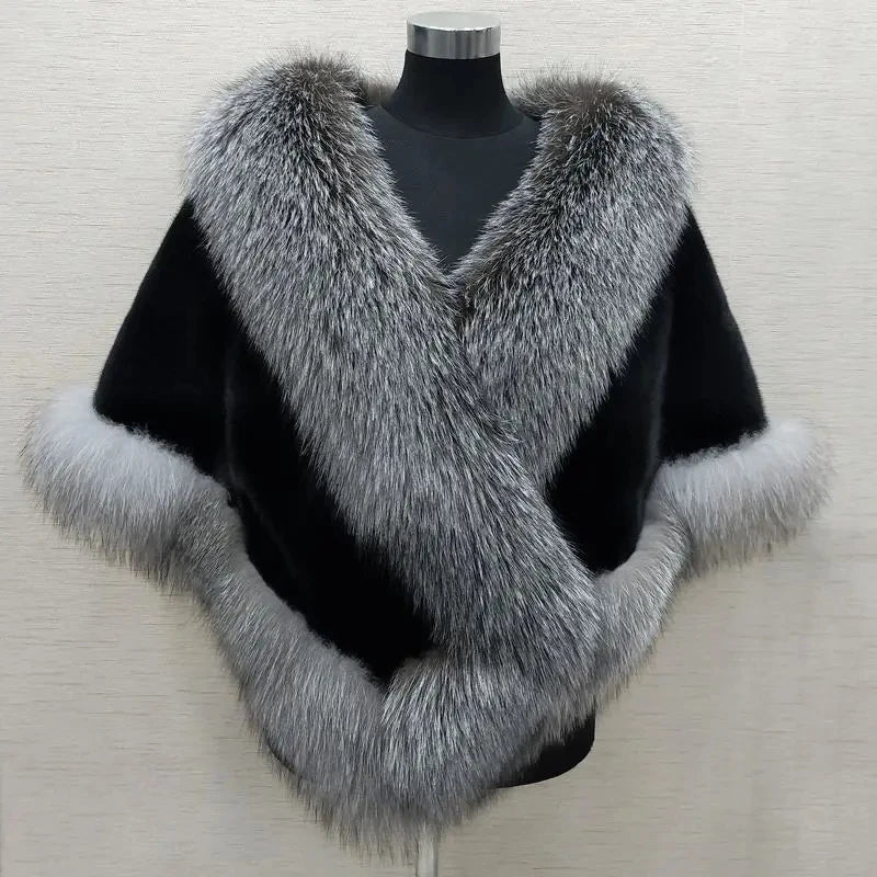 CITSLX White Fur Shawl Jacket Women's 2024 Autumn Winter New Faux Mink Fox Fur Dress Cheongsam Cloak Coats Thicken Warm Short Outwear