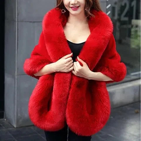 CITSLX White Fur Shawl Jacket Women's 2024 Autumn Winter New Faux Mink Fox Fur Dress Cheongsam Cloak Coats Thicken Warm Short Outwear