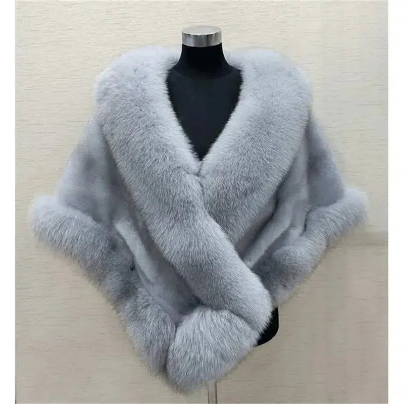 CITSLX White Fur Shawl Jacket Women's 2024 Autumn Winter New Faux Mink Fox Fur Dress Cheongsam Cloak Coats Thicken Warm Short Outwear