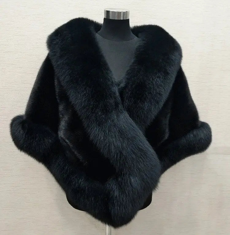 CITSLX White Fur Shawl Jacket Women's 2024 Autumn Winter New Faux Mink Fox Fur Dress Cheongsam Cloak Coats Thicken Warm Short Outwear