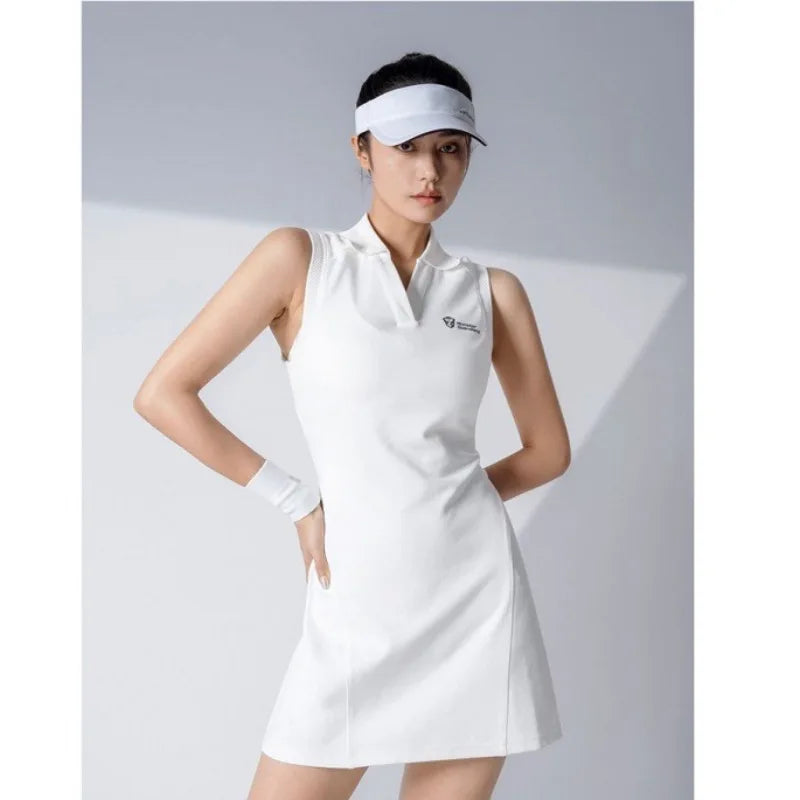 CITSLX White POLO Dress Skirt Women's Golf Wear Sport Tennis Outfit Beach Badminton Clothing Outdoor Activities Tracksuit Girl 2024 New