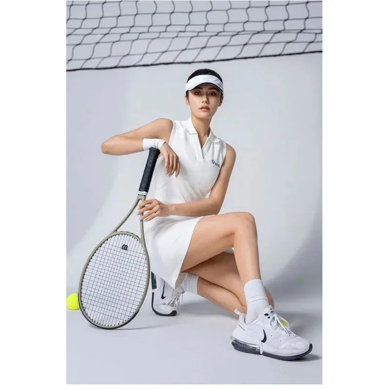 CITSLX White POLO Dress Skirt Women's Golf Wear Sport Tennis Outfit Beach Badminton Clothing Outdoor Activities Tracksuit Girl 2024 New