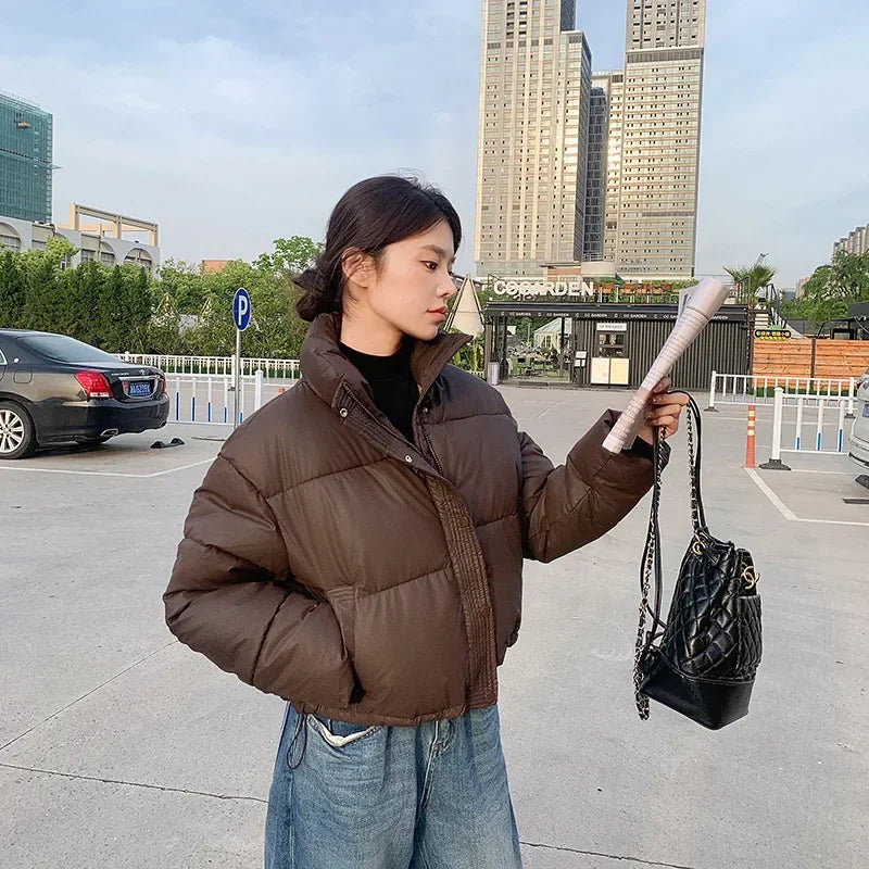 CITSLX Winter Cropped Jacket Women Clothing Warm Short Puffer Jackets Lightweight Chic Stand Up Collar Student Cotton-padded Jacket New