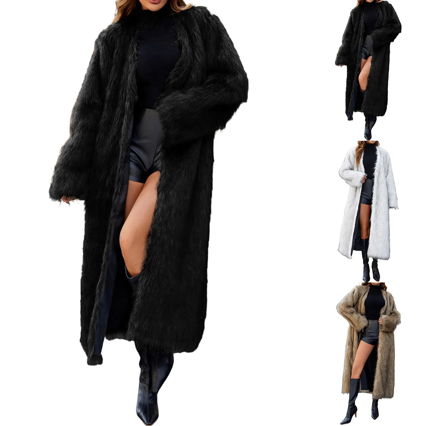 CITSLX Winter Faux Fur Long Coat For Women Warm Plush Jackets Casual Open Front Long Sleeve Outerwear Elegant High End Ladies Windbreak