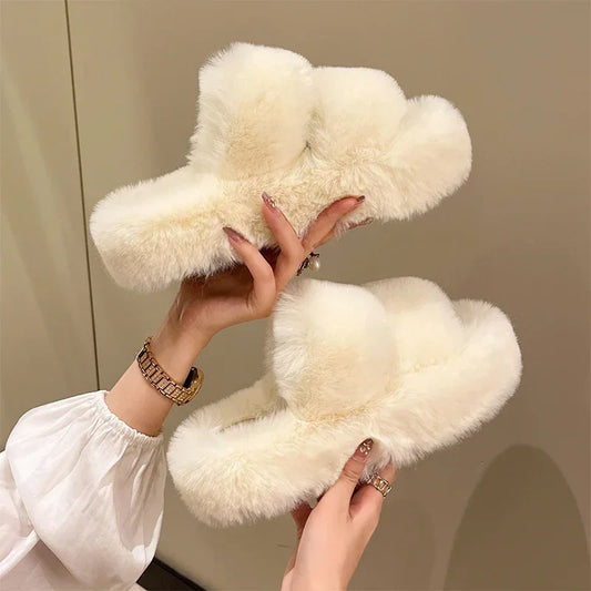 CITSLX Winter Fluffy Slippers Women 2025 New House Home Fur Slippers For Women Flat Platform Cozy Fuzzy Indoor Shoes Korean Slides