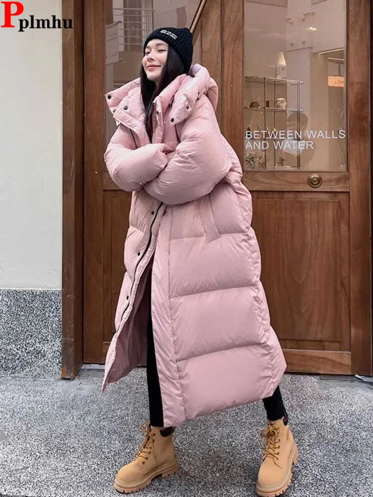 CITSLX Winter Hooded Warm Pink Long Parkas Chaqueta  Korea Cotton Padded Windproof Parcas Overcoat  Casual Snow Wear New Women Jaquetas