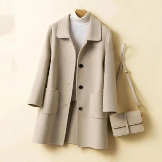 CITSLX Winter Mid Length Jacket Elegant Women's Winter Coat with Turn-down Collar Single-breasted Design Mid Length Overcoat for Formal