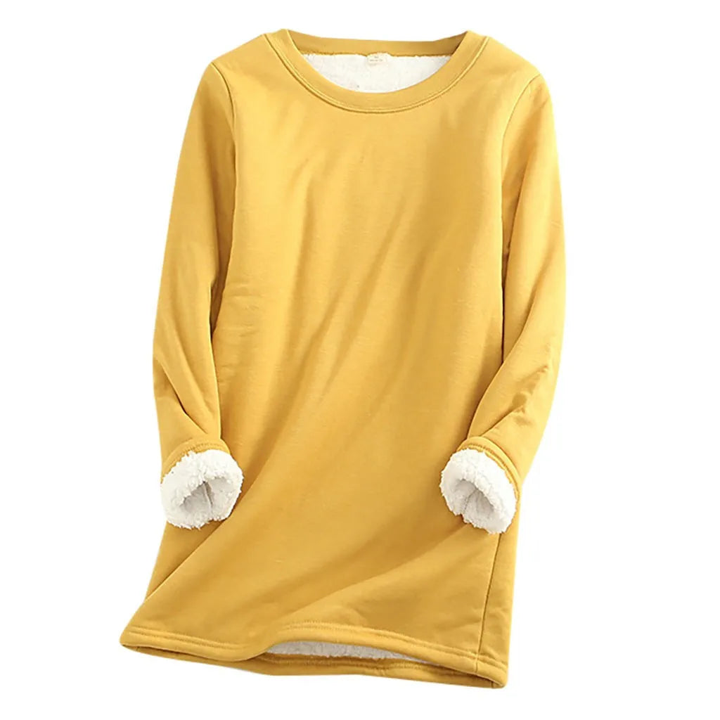 CITSLX Winter Women Thick Fleece Sweatshirt Velvet Warm Solid O-neck Underwear Blouse Tops