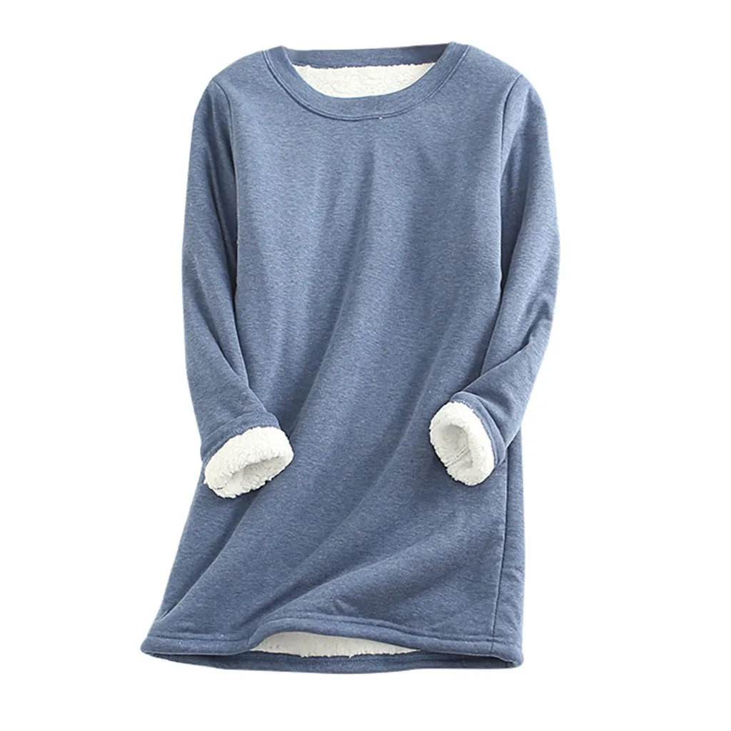 CITSLX Winter Women Thick Fleece Sweatshirt Velvet Warm Solid O-neck Underwear Blouse Tops