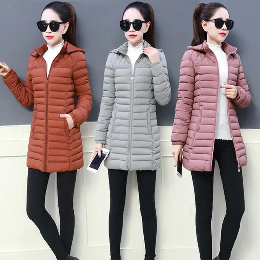 CITSLX Winter Women's Hooded Clothing Parka Cotton Jacket Middle-aged Female Slim Coat Mother Warm Mid Long Outwear Comfort Casual Tops