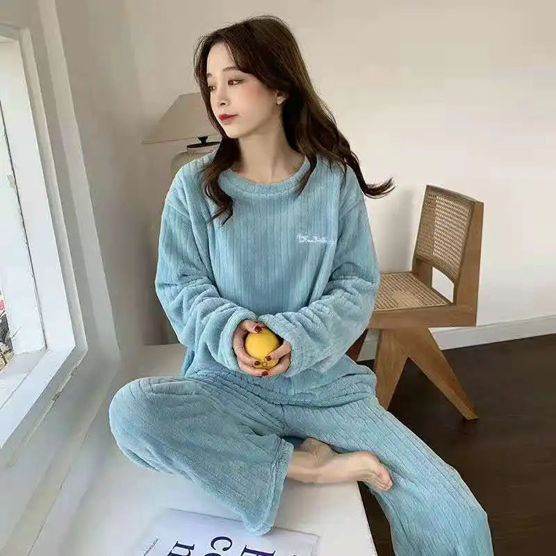 CITSLX Winter Women's New Pajamas Homewear Suit Women's Fall and Winter Warm Clothes Coral Velvet Leisure Pajamas Padded Homewear