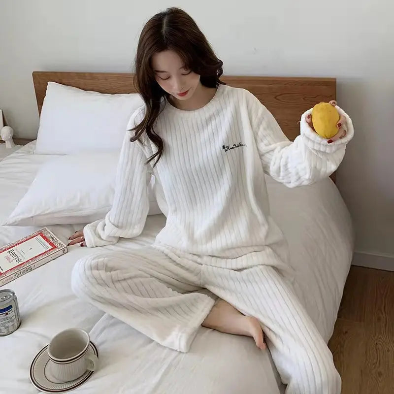 CITSLX Winter Women's New Pajamas Homewear Suit Women's Fall and Winter Warm Clothes Coral Velvet Leisure Pajamas Padded Homewear