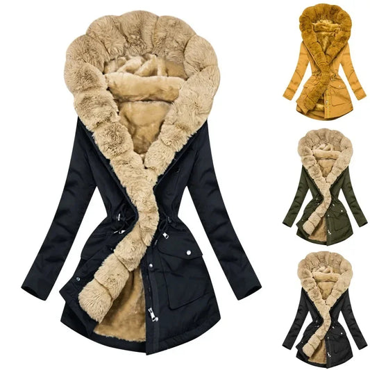 CITSLX Winter Womens Parka Casual Outwear Military Hooded Coat Winter Hooded Jacket Women Fur Coats