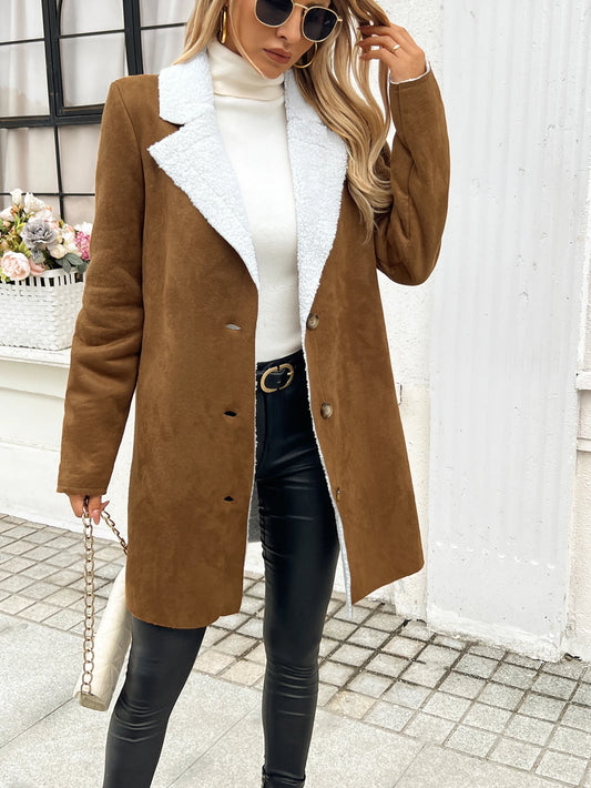 CITSLX Winter faux fur jacket for women, contrasting collar, thickened warm wool suede jacket, medium to long parka coat