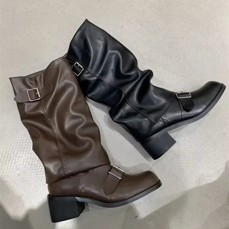 CITSLX Woman Boots Knee High Platform Chunky Heels Trend Punk Gothic New Rock Leather Fashion Women's Shoes Motorcycle Footwear Q221