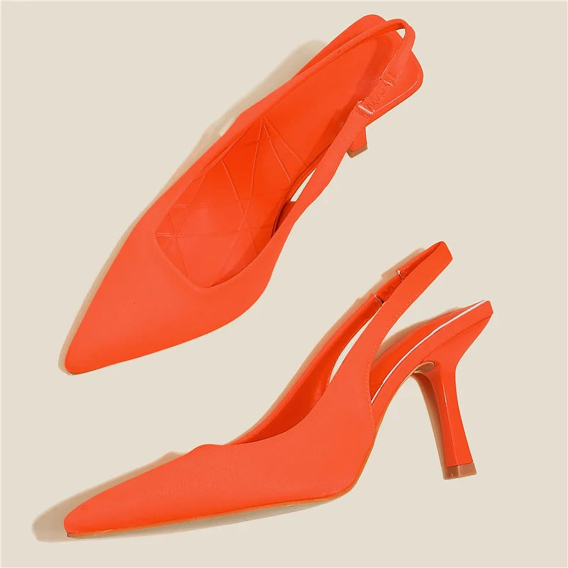 CITSLX Women 9cm High Heels Pumps Neon Orange Green Sandals Lady Slingback Mules Pointed Toe Mid Heels Party Fetish Prom Wedding Shoes