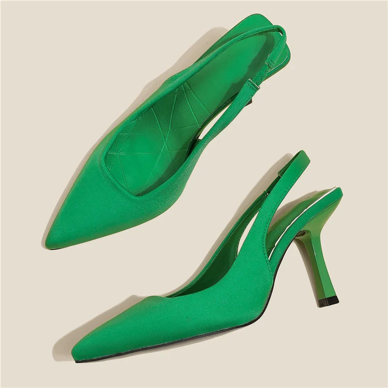 CITSLX Women 9cm High Heels Pumps Neon Orange Green Sandals Lady Slingback Mules Pointed Toe Mid Heels Party Fetish Prom Wedding Shoes