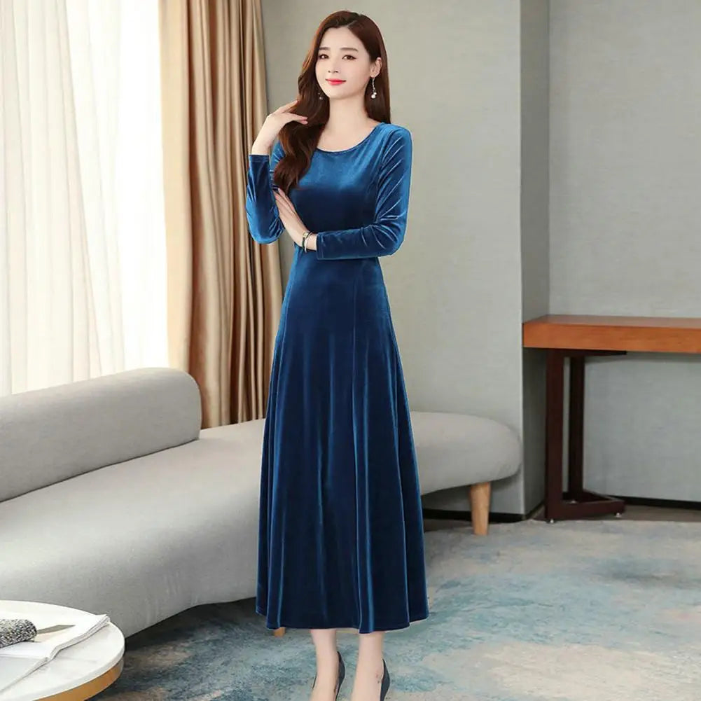 CITSLX Women Autumn Winter Dress Round Neck Long Sleeve Big Swing A-line Soft Warm Thick Pullover Women Prom Party Evening Dress