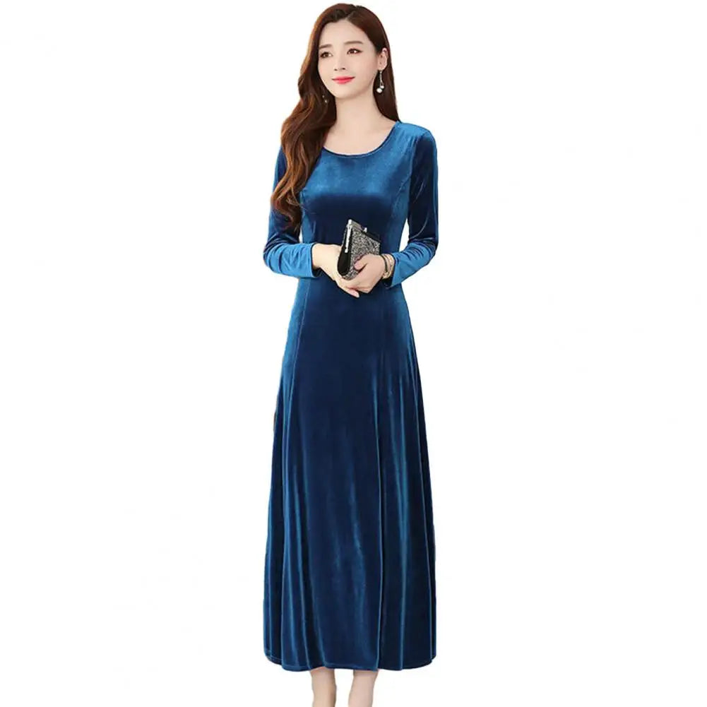 CITSLX Women Autumn Winter Dress Round Neck Long Sleeve Big Swing A-line Soft Warm Thick Pullover Women Prom Party Evening Dress