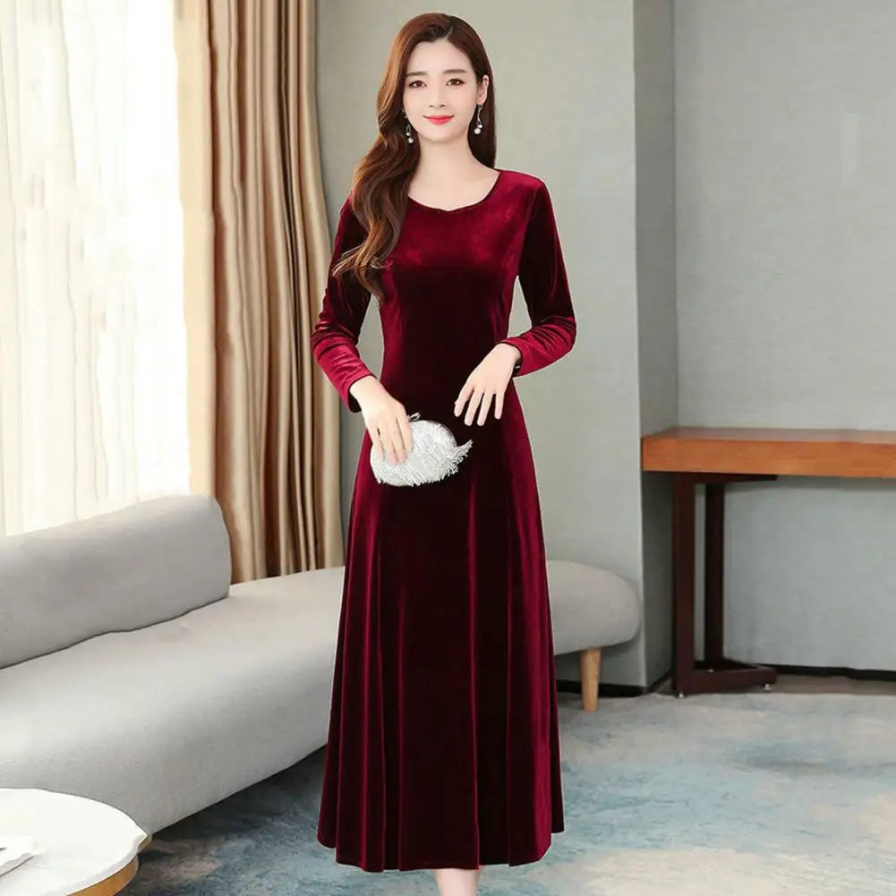 CITSLX Women Autumn Winter Dress Round Neck Long Sleeve Big Swing A-line Soft Warm Thick Pullover Women Prom Party Evening Dress