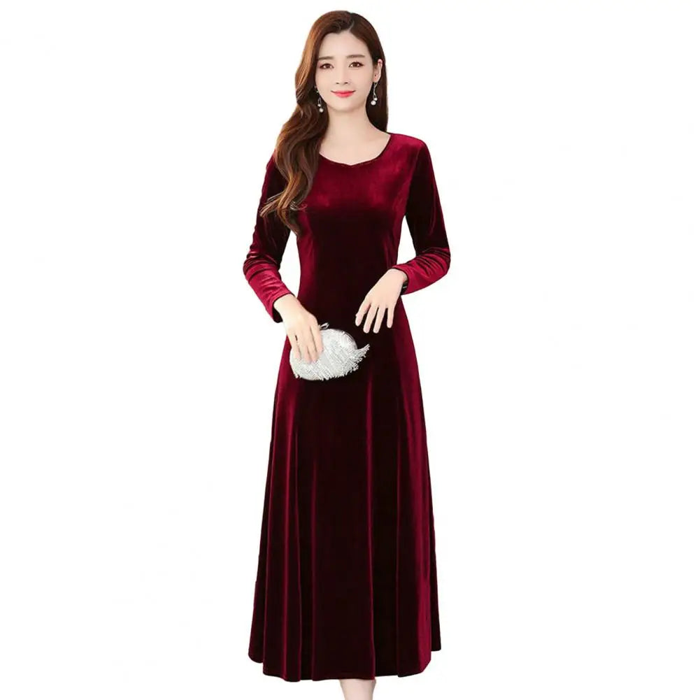 CITSLX Women Autumn Winter Dress Round Neck Long Sleeve Big Swing A-line Soft Warm Thick Pullover Women Prom Party Evening Dress