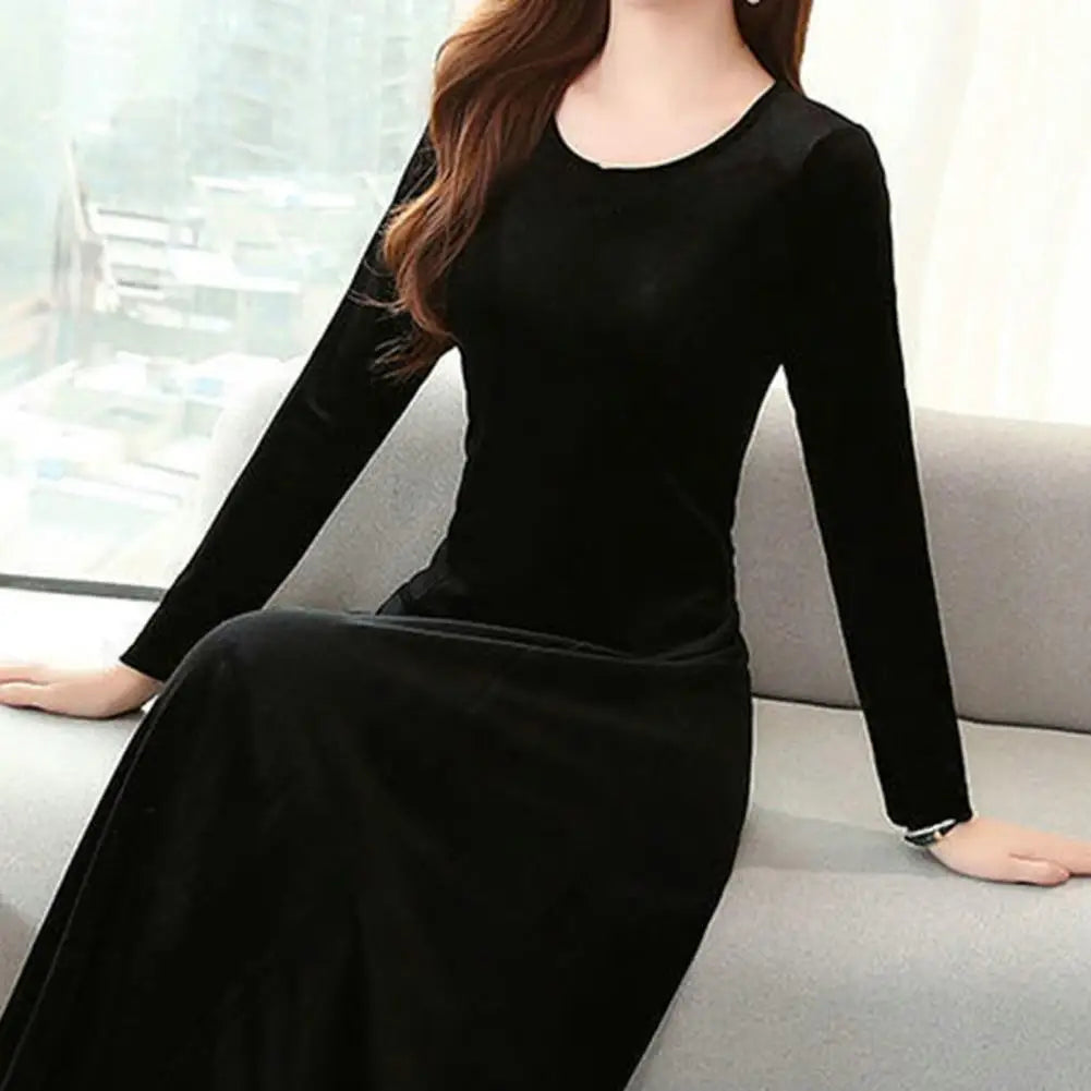 CITSLX Women Autumn Winter Dress Round Neck Long Sleeve Big Swing A-line Soft Warm Thick Pullover Women Prom Party Evening Dress