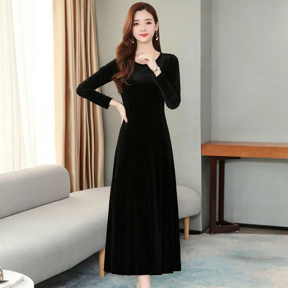 CITSLX Women Autumn Winter Dress Round Neck Long Sleeve Big Swing A-line Soft Warm Thick Pullover Women Prom Party Evening Dress