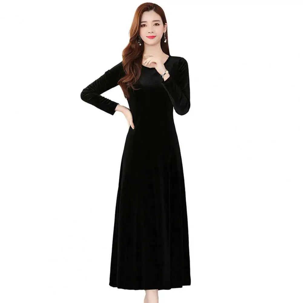 CITSLX Women Autumn Winter Dress Round Neck Long Sleeve Big Swing A-line Soft Warm Thick Pullover Women Prom Party Evening Dress