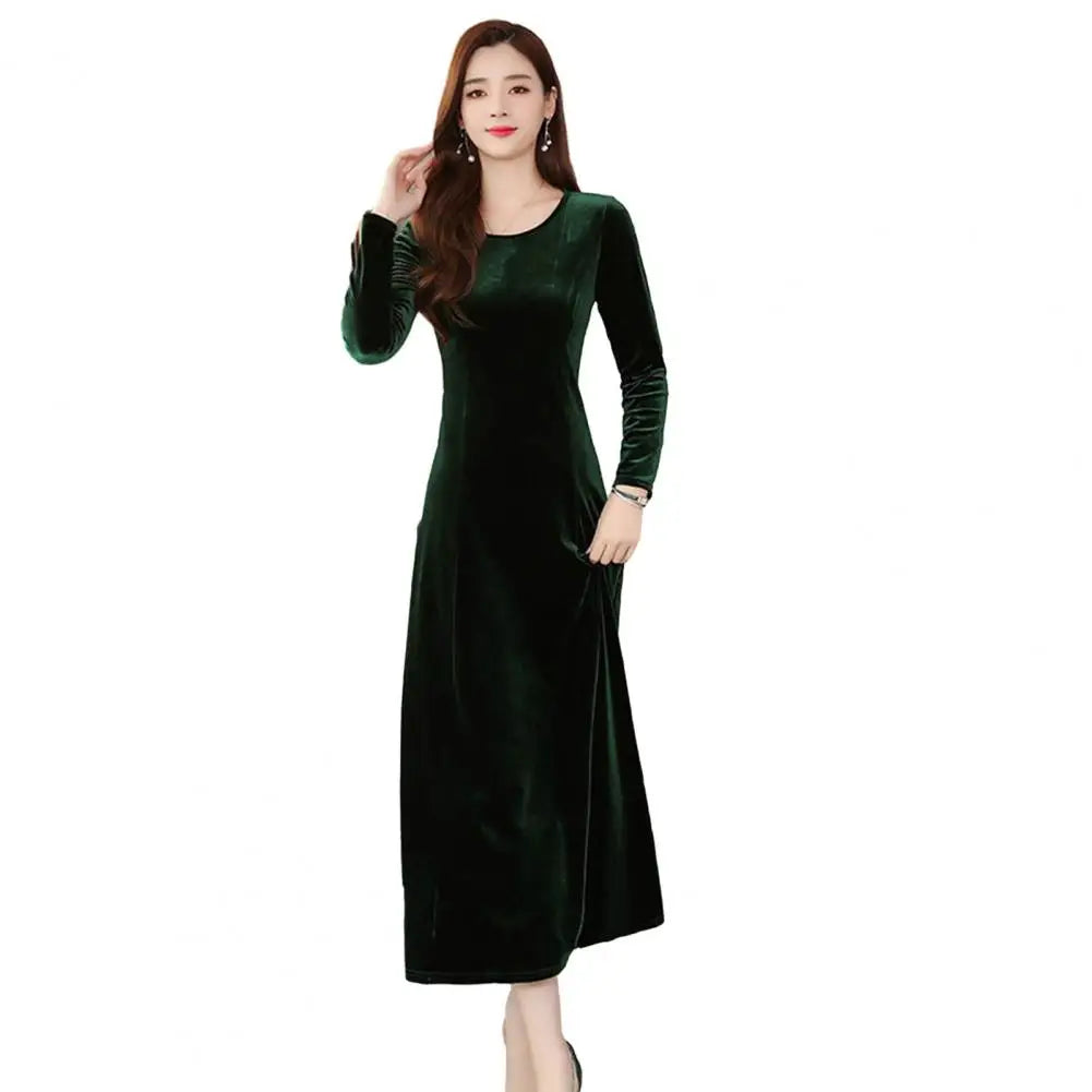 CITSLX Women Autumn Winter Dress Round Neck Long Sleeve Big Swing A-line Soft Warm Thick Pullover Women Prom Party Evening Dress