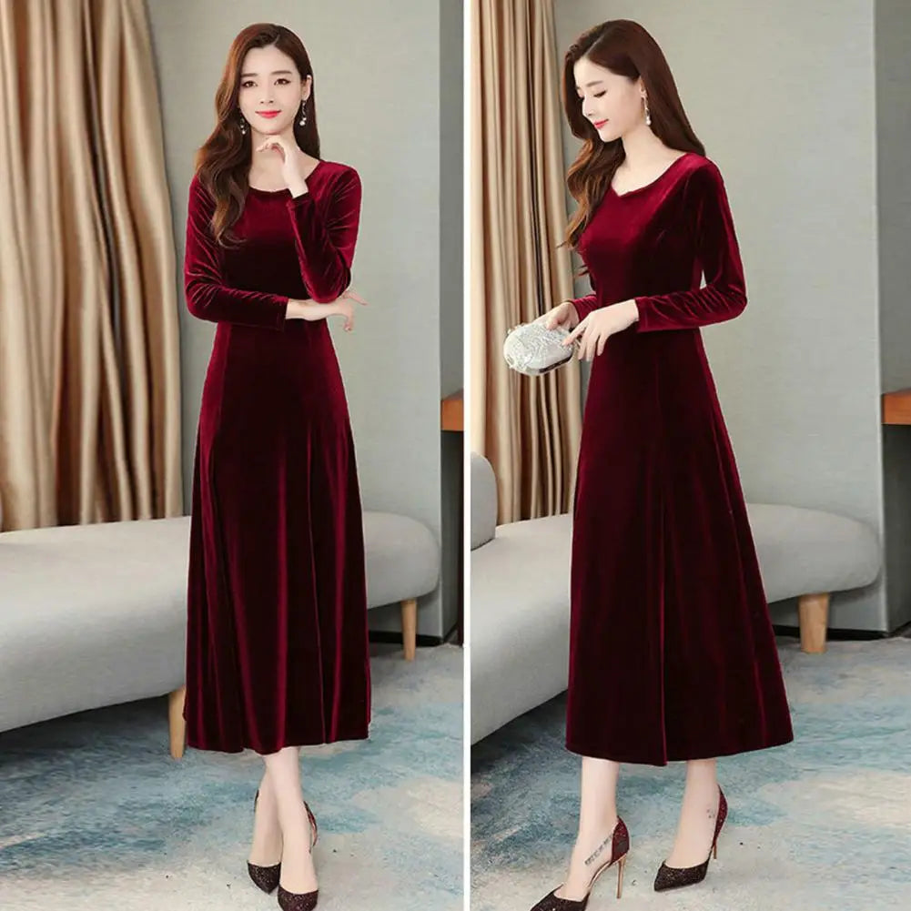 CITSLX Women Autumn Winter Dress Round Neck Long Sleeve Big Swing A-line Soft Warm Thick Pullover Women Prom Party Evening Dress