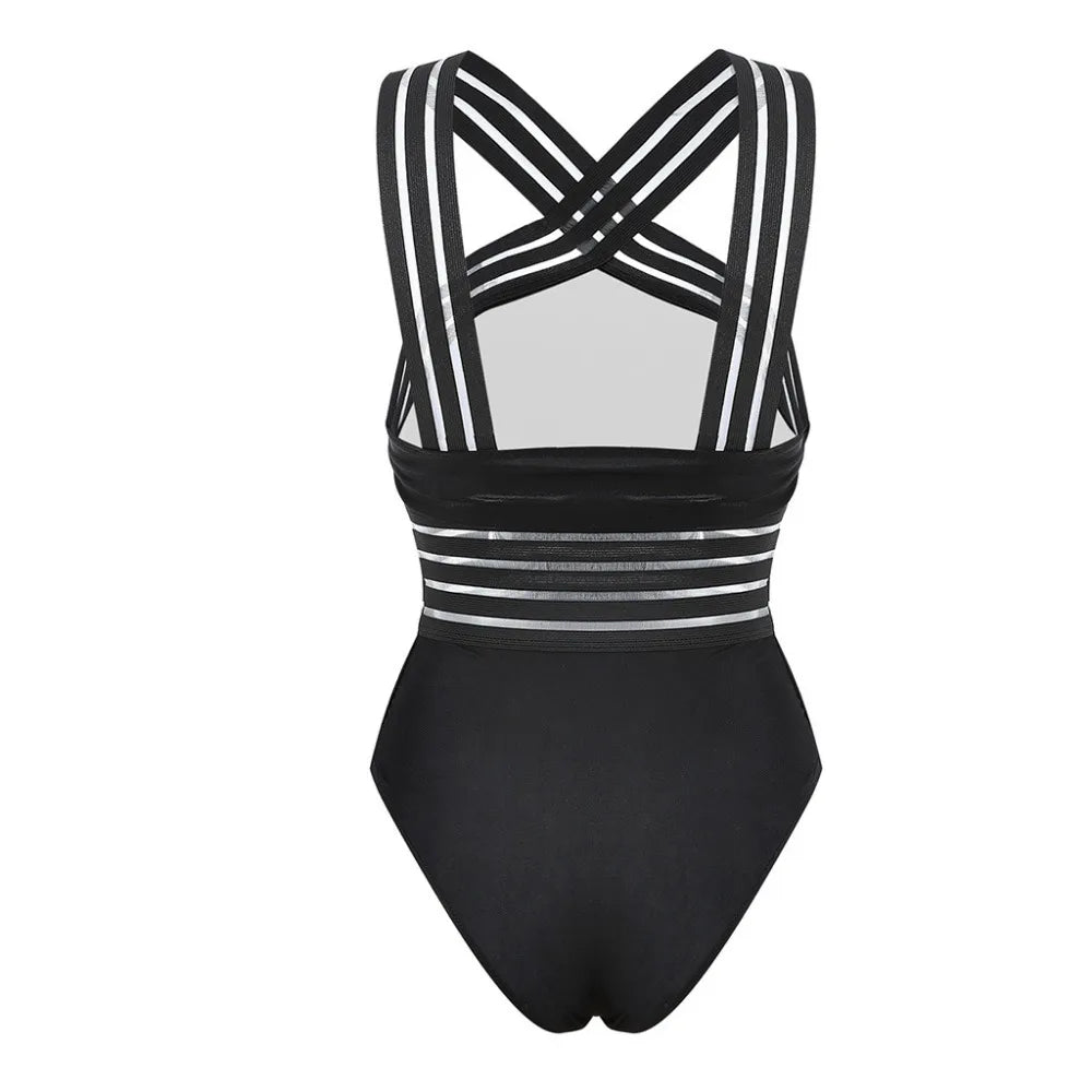 CITSLX Women Bodysuit Swimsuits 2024 Summer One_piece Swimwear For Lady High Neck Bandage Cross Back Padded Up Swimming Suit For Women