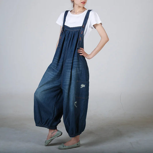 CITSLX Women Cargo Jumpsuits Baggy Casual Pocket Vintage Denim Overalls Hip hop Suspender harem jeans Streetwear Loose Cowboy Rompers