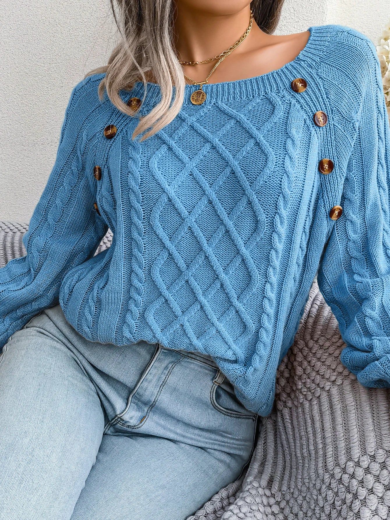 CITSLX Women Casual Square Collar Buttons Long Sleeve Knitted Pullovers And Sweaters For Autumn Winter 2024