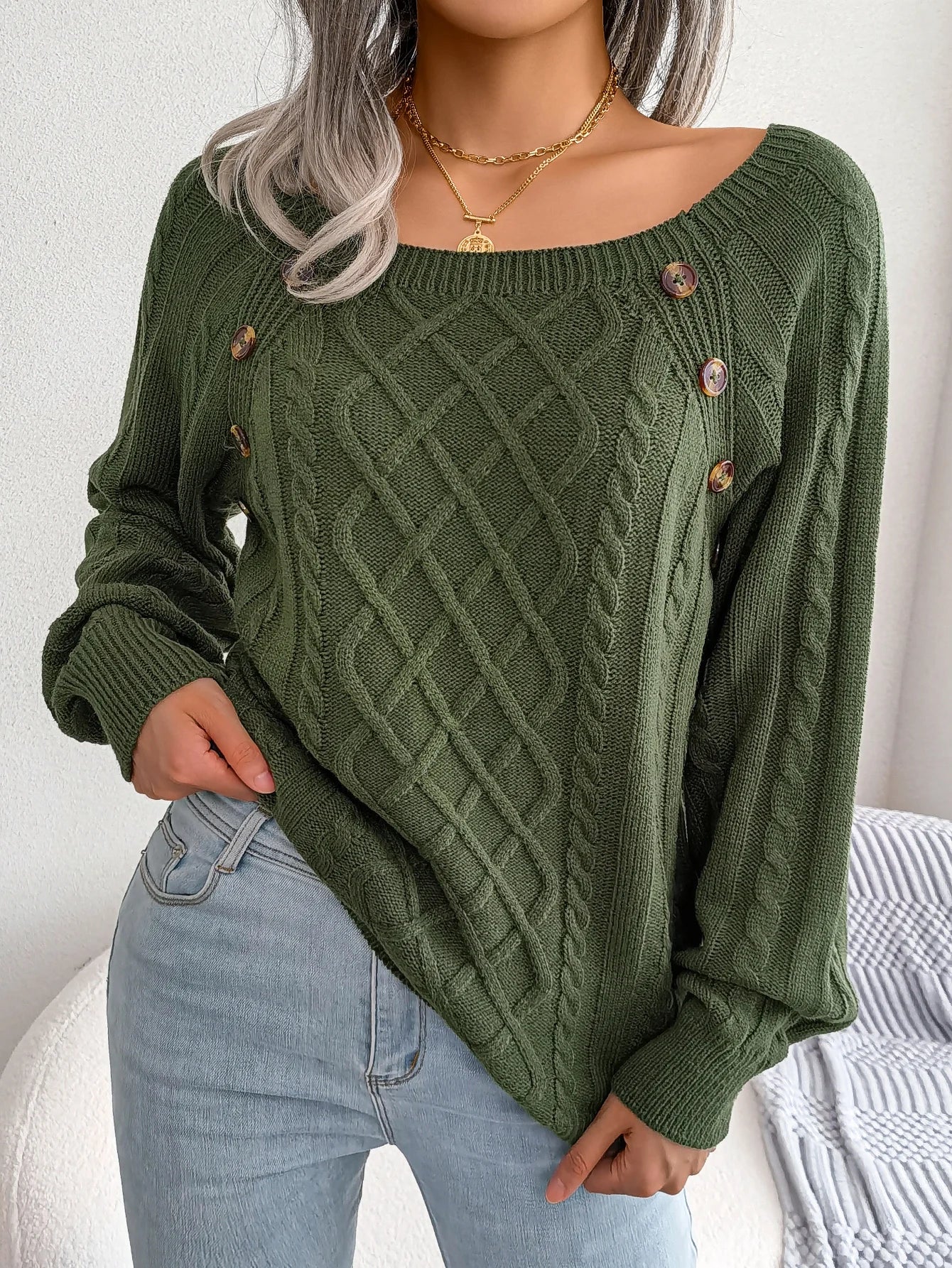 CITSLX Women Casual Square Collar Buttons Long Sleeve Knitted Pullovers And Sweaters For Autumn Winter 2024