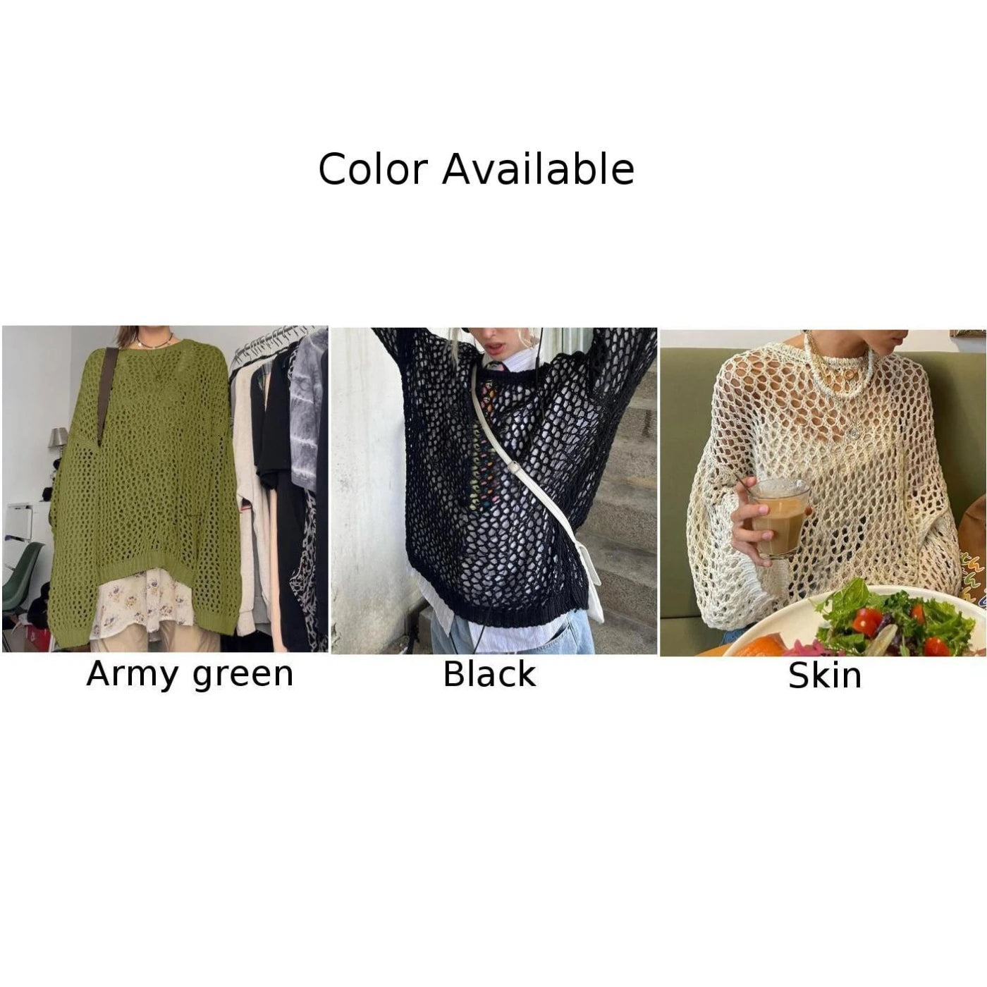 CITSLX Women Crochet Sweater Streetwear Loose Top Fishnet Oversized Cover Up