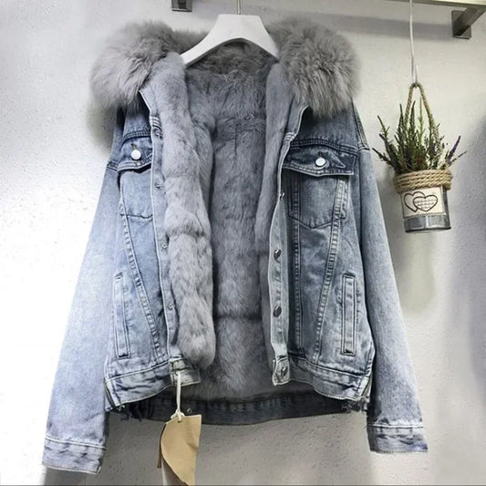 CITSLX Women Denim Cost Single Breasted Button Jackets Fleece Patchwork Cardigan Pockets Outerwear Casual Warm Solid Loose Fit