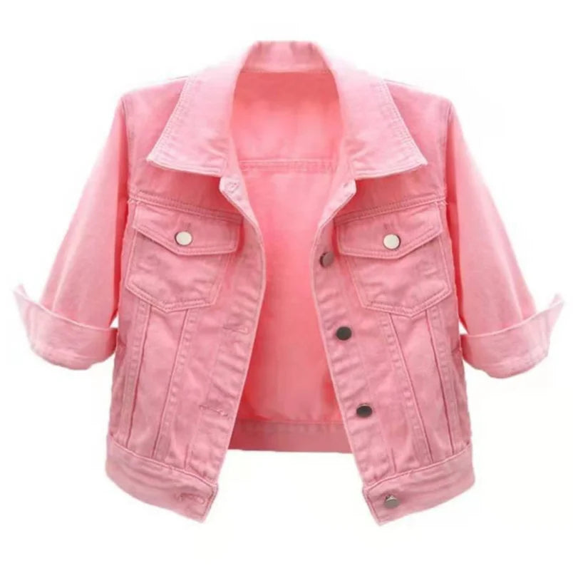 CITSLX Women Denim Jacket Spring Autumn Short Coat Pink Jean Jackets Casual Tops Purple Yellow Purple Blue Loose Tops Lady Outerwear