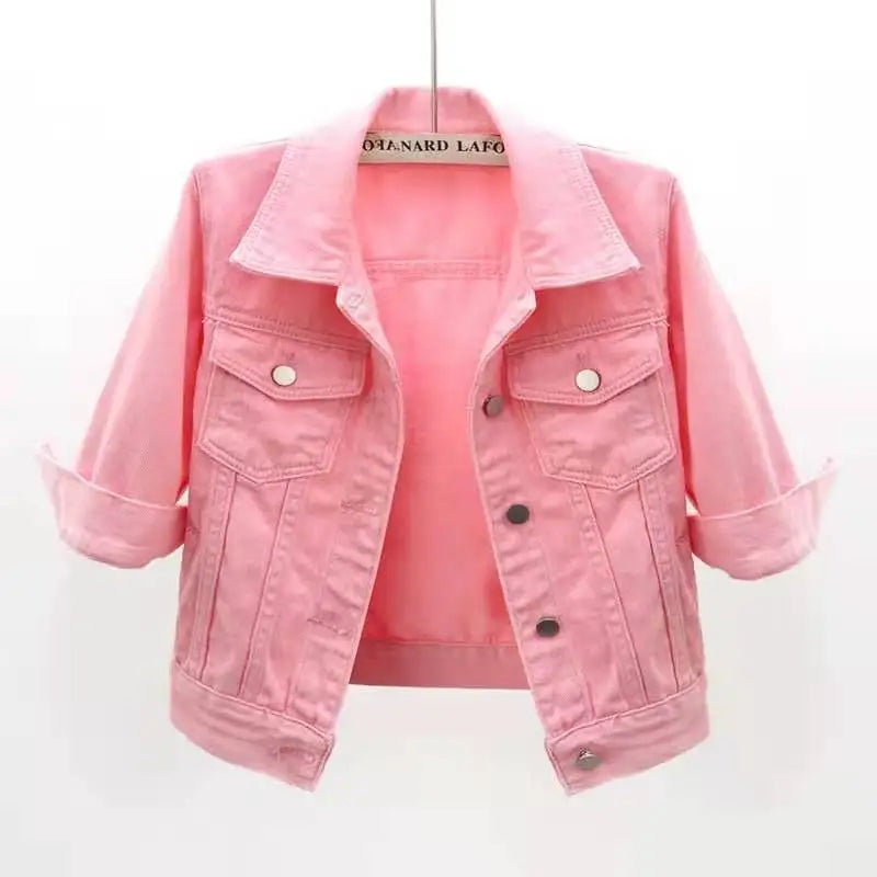 CITSLX Women Denim Jacket Spring Autumn Short Coat Pink Jean Jackets Casual Tops Purple Yellow Purple Blue Loose Tops Lady Outerwear