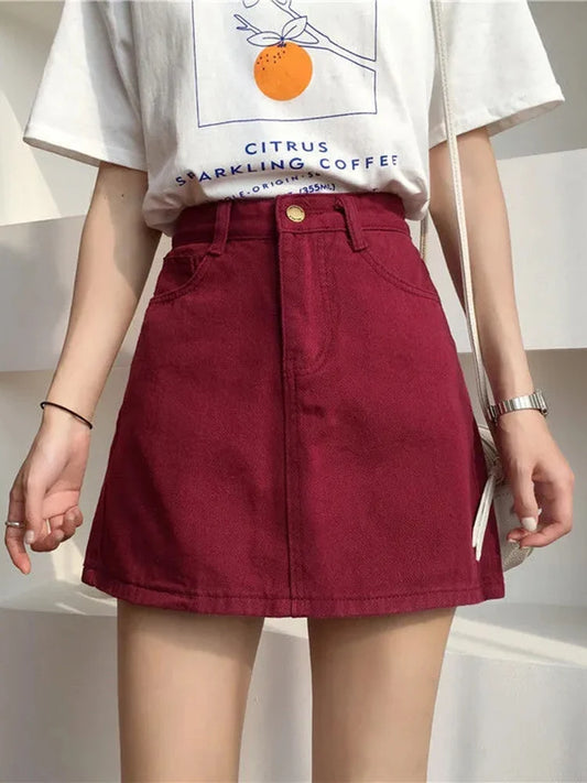 CITSLX Women Denim Skirts New Spring Summer Mini Skirts Fashion High Waist Casual A-line Skirts Mini Skirts for Lady Girls