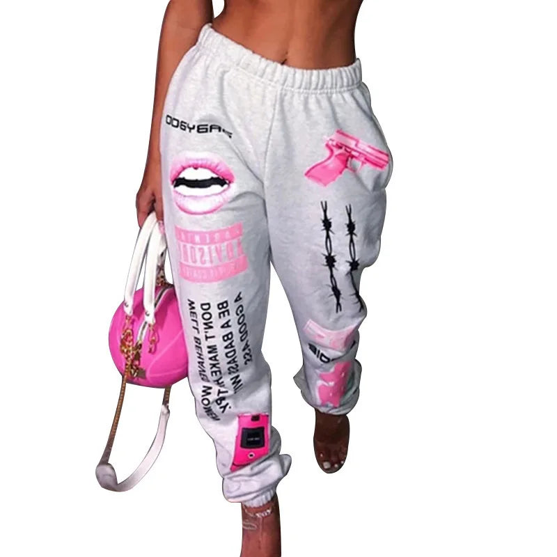 CITSLX Women Fashion Elastic Waist Sports Casual Harem Pants Femme Joggers Trouser Printed Sweatpants